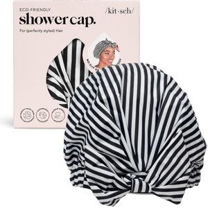 Kitsch Black and White Striped Shower Cap
